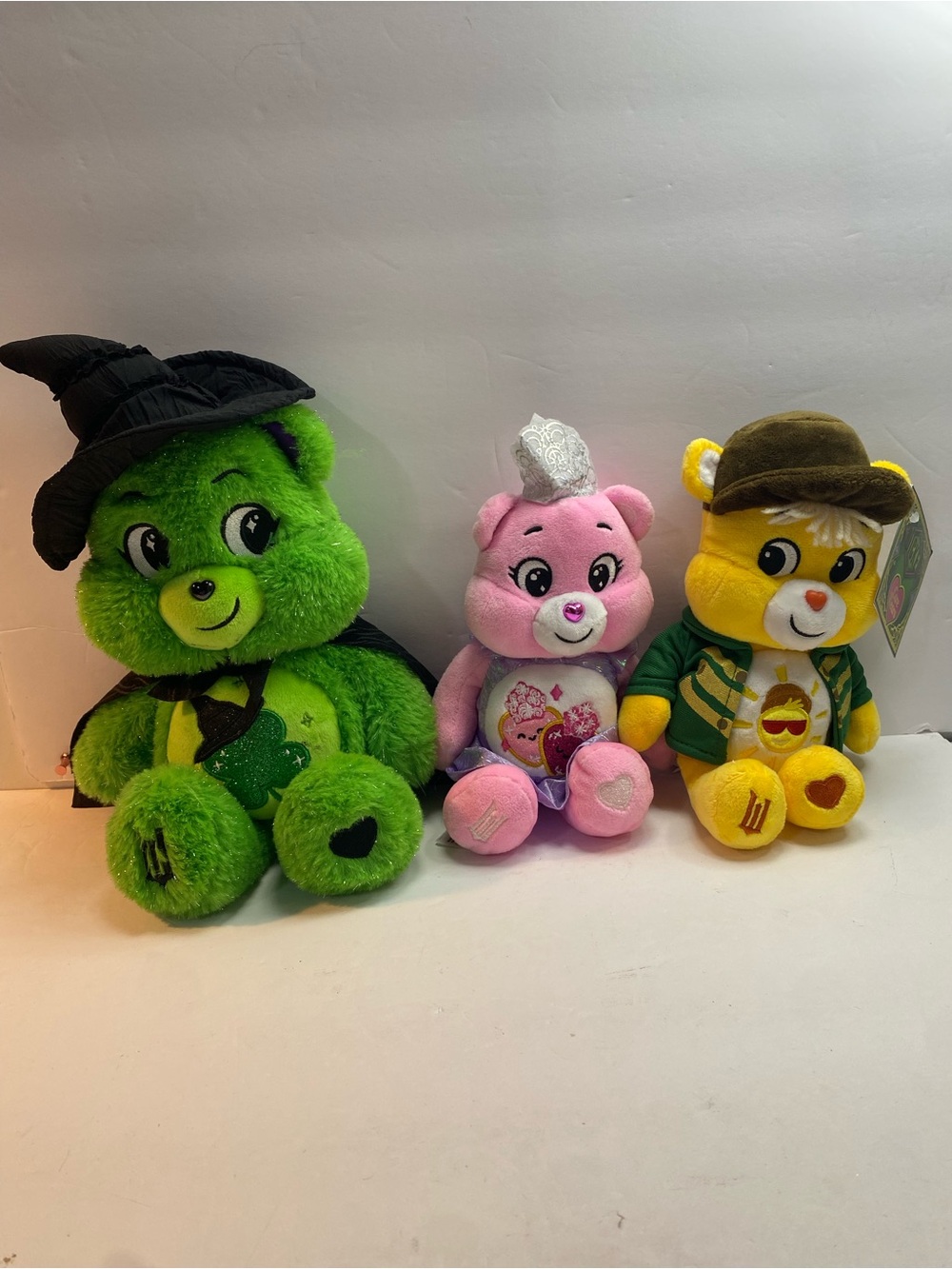 Care Bears Wicked Plush Lot of 3 Green Witch Pink Glinda Yellow Funshine Bear